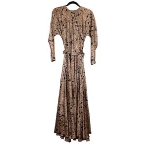 Debora Kuchme silk vintage 80s floral long sleeve backless maxi dress black tan